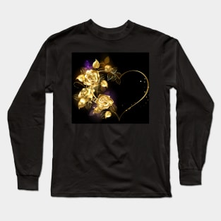 Heart with Golden Roses Long Sleeve T-Shirt